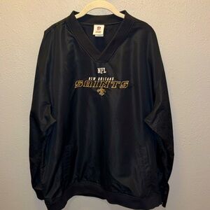 New Orleans Saints NFL Team V Neck Shirt Jacket w Pockets Black Gold Men’s Sz XL
